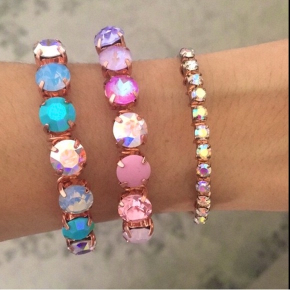 Raw Copper Pink+ Purple Crystal Ombré Bangle Bracelet - Picture 8 of 9